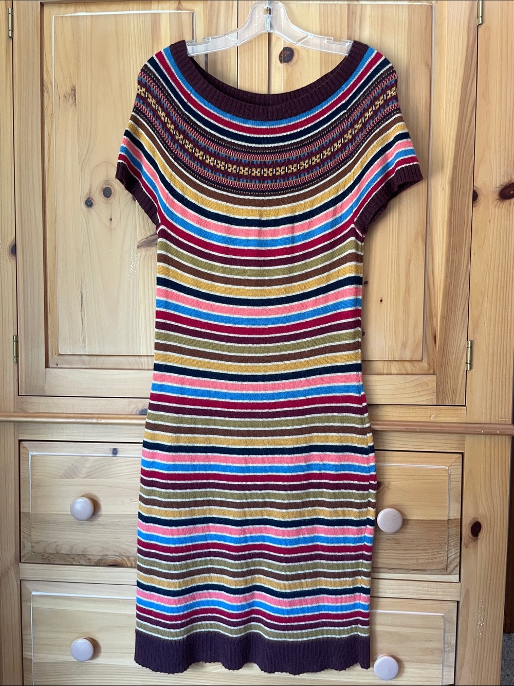 Tommy Hilfiger Striped Knit Dress in Burgundy, Pink, Blue, brown